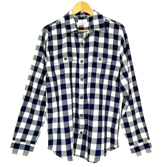Mutual Weave Button Front Shirt Mens size Medium Long Sleeve Blue OW Plaid - Picture 1 of 10